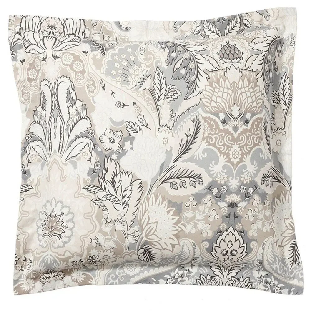 2 Pottery Barn Celeste Percale Euro Square Sham Pillow Cover Gray Cream Tan NWT